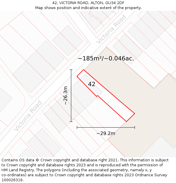 42, VICTORIA ROAD, ALTON, GU34 2DF: Plot and title map