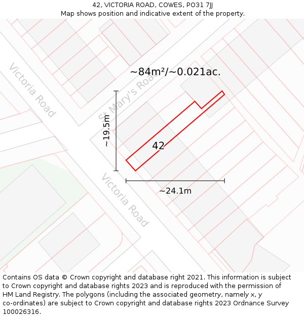 42, VICTORIA ROAD, COWES, PO31 7JJ: Plot and title map