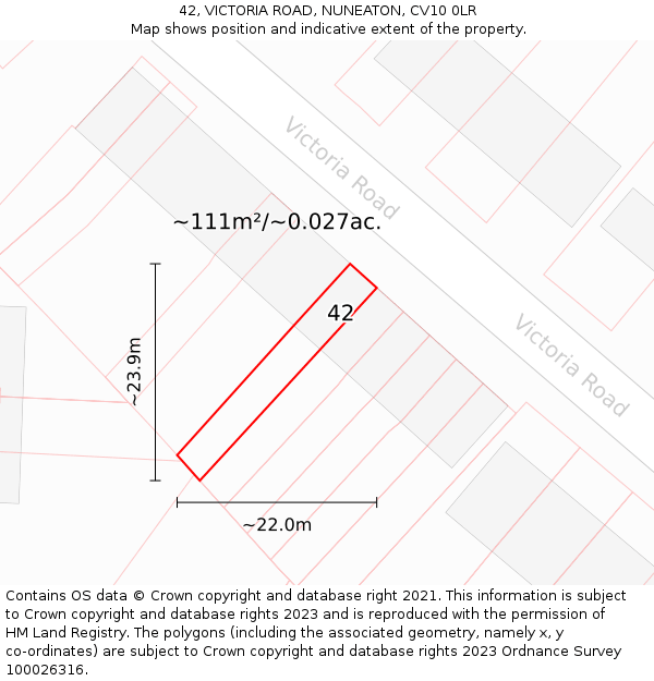 42, VICTORIA ROAD, NUNEATON, CV10 0LR: Plot and title map
