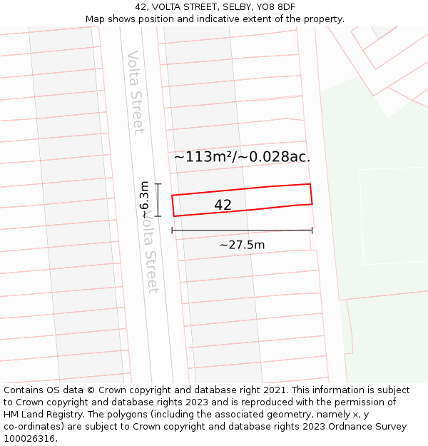 42, VOLTA STREET, SELBY, YO8 8DF: Plot and title map