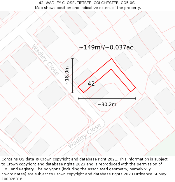 42, WADLEY CLOSE, TIPTREE, COLCHESTER, CO5 0SL: Plot and title map