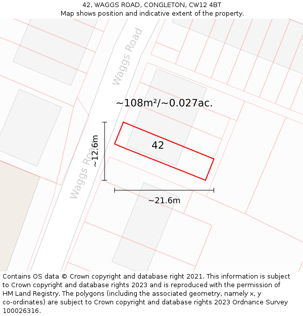 42, WAGGS ROAD, CONGLETON, CW12 4BT: Plot and title map
