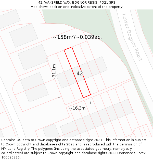 42, WAKEFIELD WAY, BOGNOR REGIS, PO21 3RS: Plot and title map