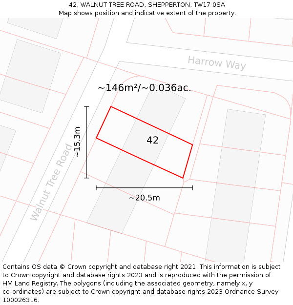 42, WALNUT TREE ROAD, SHEPPERTON, TW17 0SA: Plot and title map