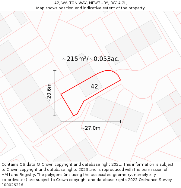 42, WALTON WAY, NEWBURY, RG14 2LJ: Plot and title map