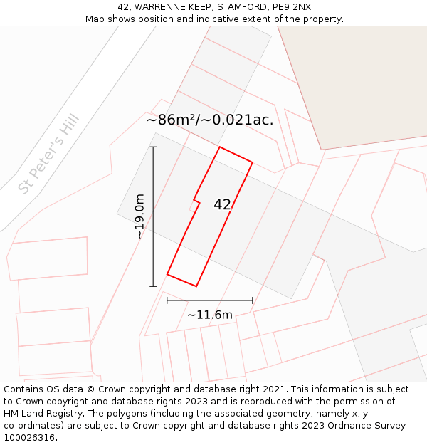 42, WARRENNE KEEP, STAMFORD, PE9 2NX: Plot and title map