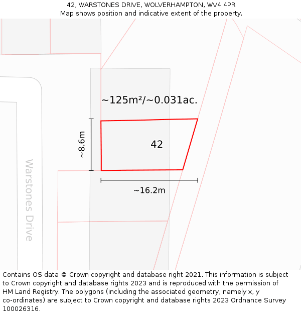 42, WARSTONES DRIVE, WOLVERHAMPTON, WV4 4PR: Plot and title map