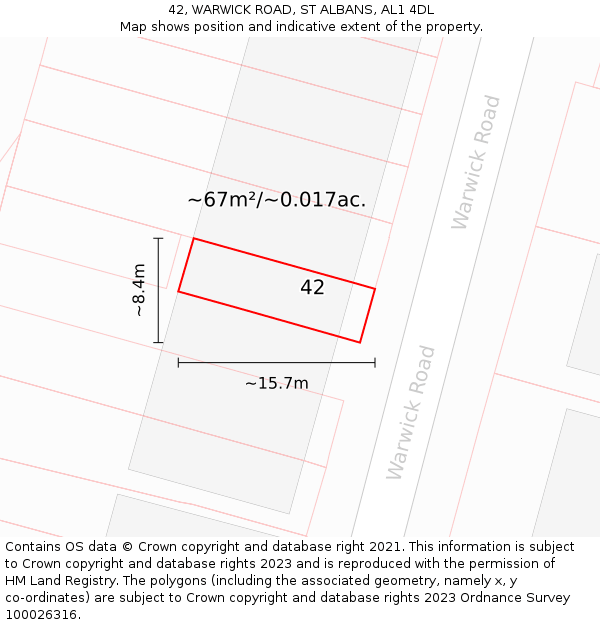 42, WARWICK ROAD, ST ALBANS, AL1 4DL: Plot and title map