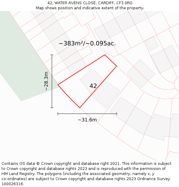42, WATER AVENS CLOSE, CARDIFF, CF3 0RG: Plot and title map