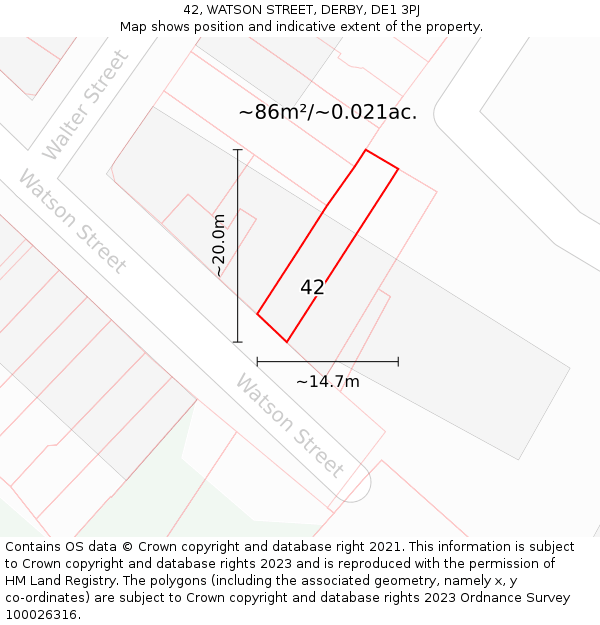 42, WATSON STREET, DERBY, DE1 3PJ: Plot and title map