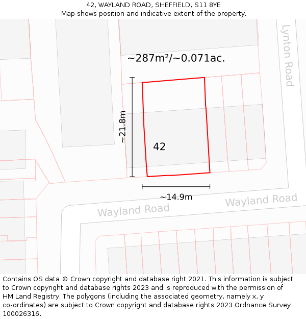 42, WAYLAND ROAD, SHEFFIELD, S11 8YE: Plot and title map