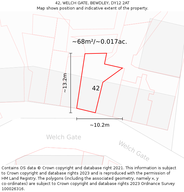 42, WELCH GATE, BEWDLEY, DY12 2AT: Plot and title map