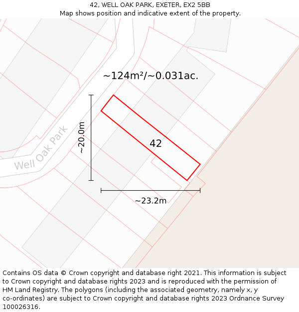 42, WELL OAK PARK, EXETER, EX2 5BB: Plot and title map