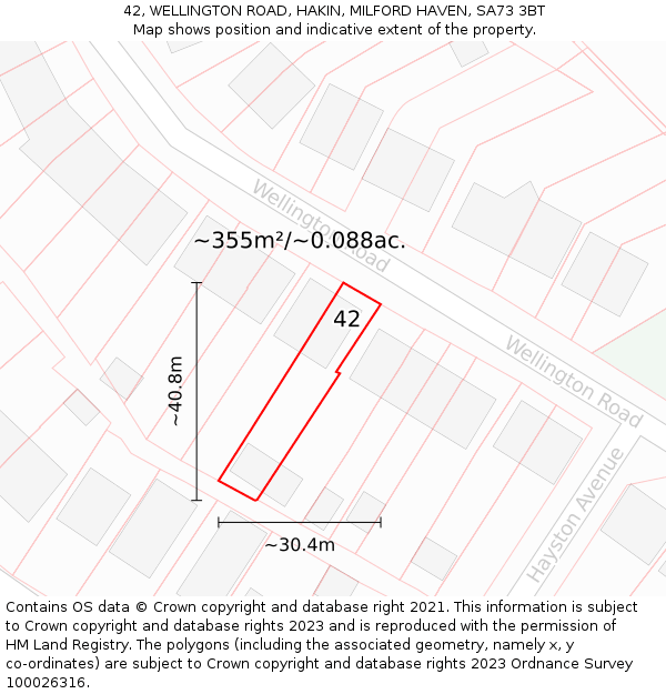 42, WELLINGTON ROAD, HAKIN, MILFORD HAVEN, SA73 3BT: Plot and title map