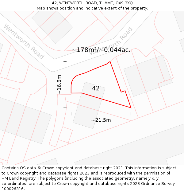 42, WENTWORTH ROAD, THAME, OX9 3XQ: Plot and title map