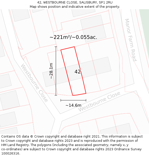 42, WESTBOURNE CLOSE, SALISBURY, SP1 2RU: Plot and title map