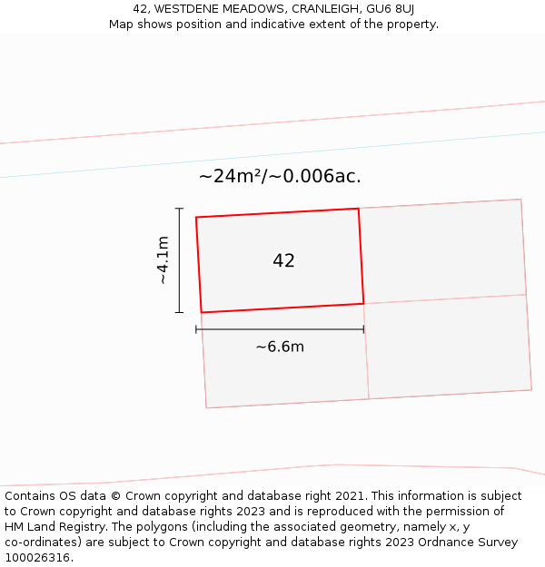 42, WESTDENE MEADOWS, CRANLEIGH, GU6 8UJ: Plot and title map