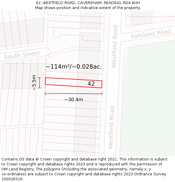 42, WESTFIELD ROAD, CAVERSHAM, READING, RG4 8HH: Plot and title map