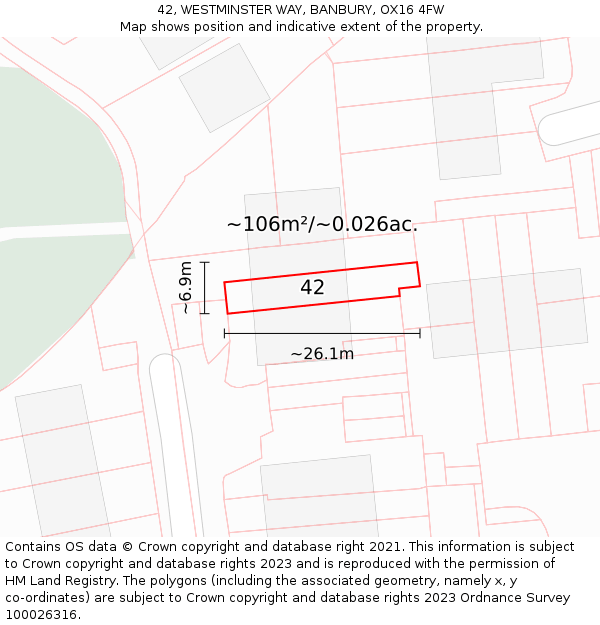 42, WESTMINSTER WAY, BANBURY, OX16 4FW: Plot and title map
