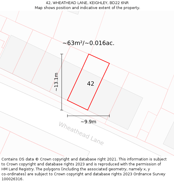 42, WHEATHEAD LANE, KEIGHLEY, BD22 6NR: Plot and title map