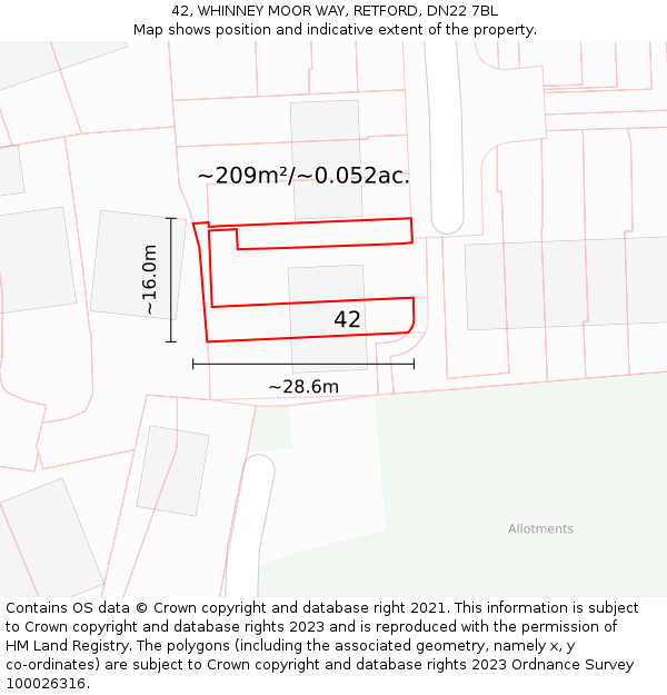 42, WHINNEY MOOR WAY, RETFORD, DN22 7BL: Plot and title map