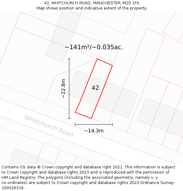 42, WHITCHURCH ROAD, MANCHESTER, M20 1FX: Plot and title map