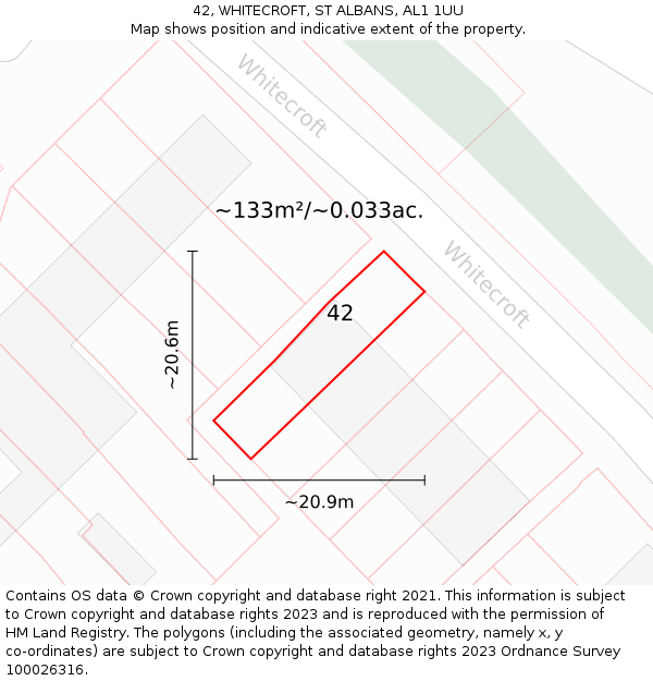42, WHITECROFT, ST ALBANS, AL1 1UU: Plot and title map
