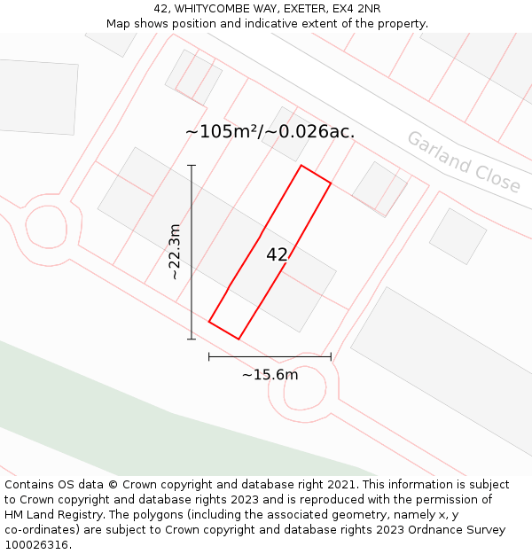 42, WHITYCOMBE WAY, EXETER, EX4 2NR: Plot and title map