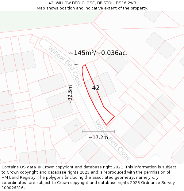 42, WILLOW BED CLOSE, BRISTOL, BS16 2WB: Plot and title map