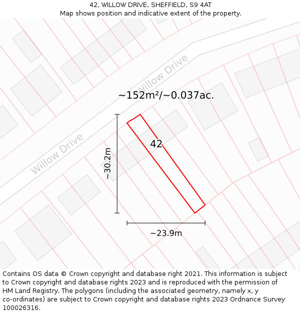 42, WILLOW DRIVE, SHEFFIELD, S9 4AT: Plot and title map