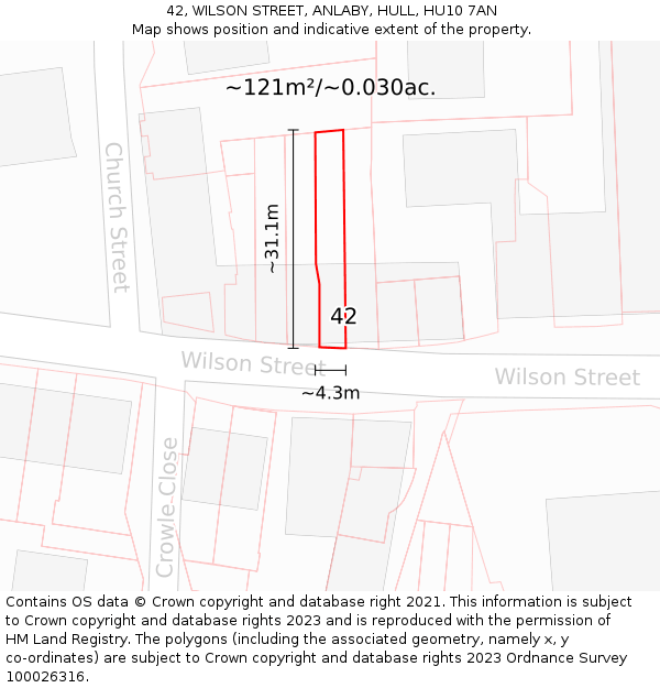 42, WILSON STREET, ANLABY, HULL, HU10 7AN: Plot and title map