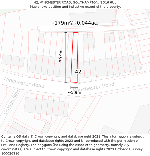 42, WINCHESTER ROAD, SOUTHAMPTON, SO16 6UL: Plot and title map