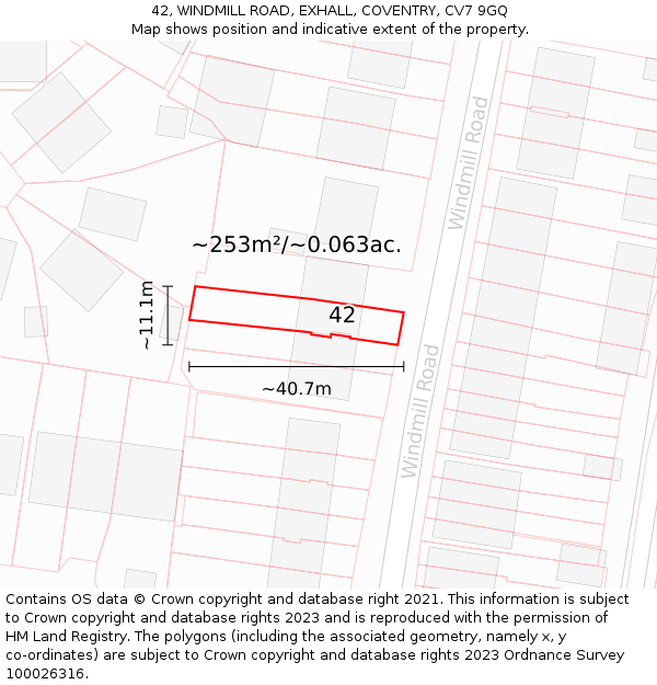 42, WINDMILL ROAD, EXHALL, COVENTRY, CV7 9GQ: Plot and title map