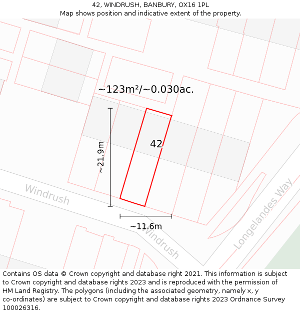 42, WINDRUSH, BANBURY, OX16 1PL: Plot and title map