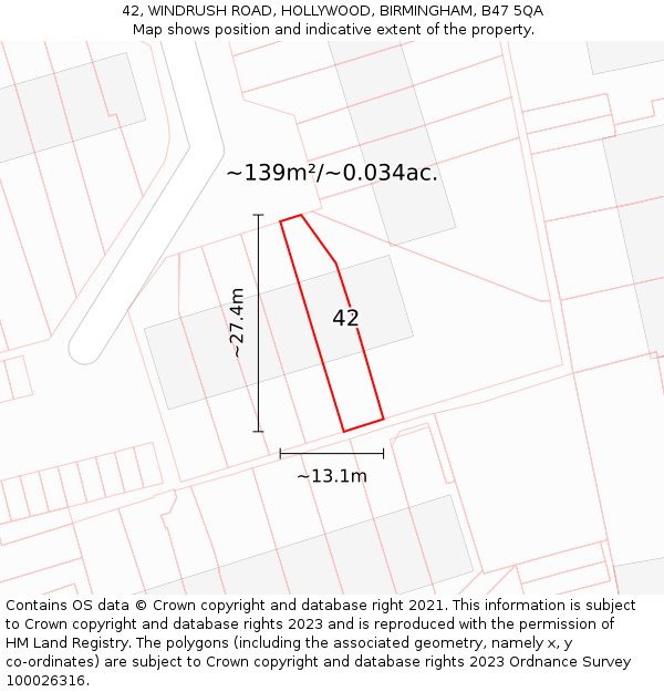 42, WINDRUSH ROAD, HOLLYWOOD, BIRMINGHAM, B47 5QA: Plot and title map