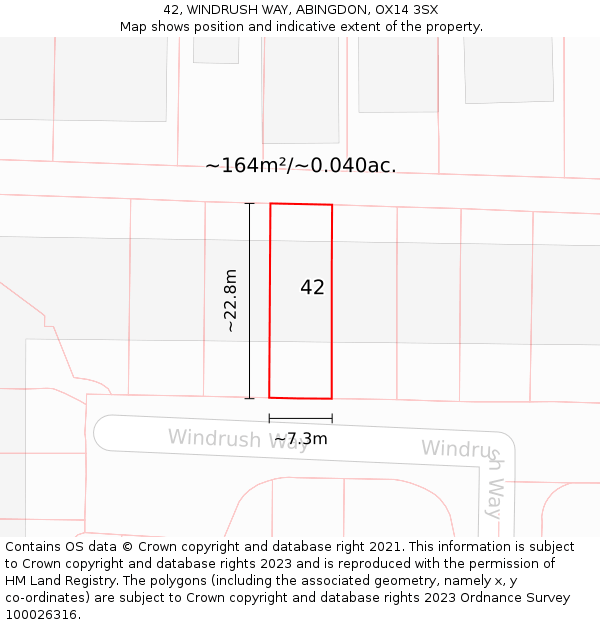 42, WINDRUSH WAY, ABINGDON, OX14 3SX: Plot and title map