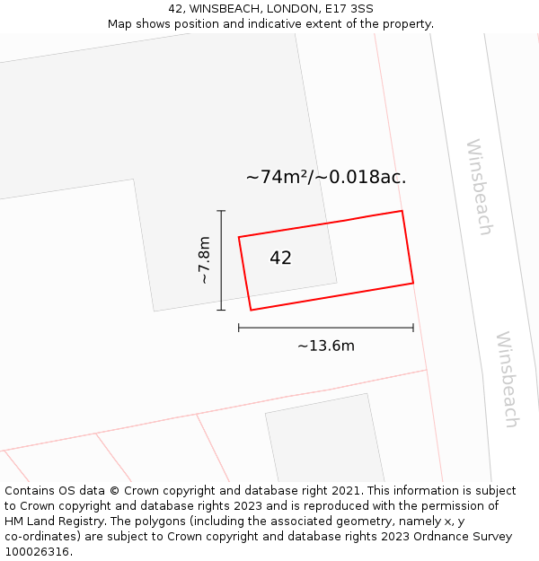 42, WINSBEACH, LONDON, E17 3SS: Plot and title map
