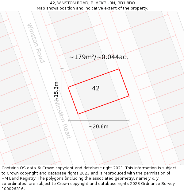 42, WINSTON ROAD, BLACKBURN, BB1 8BQ: Plot and title map