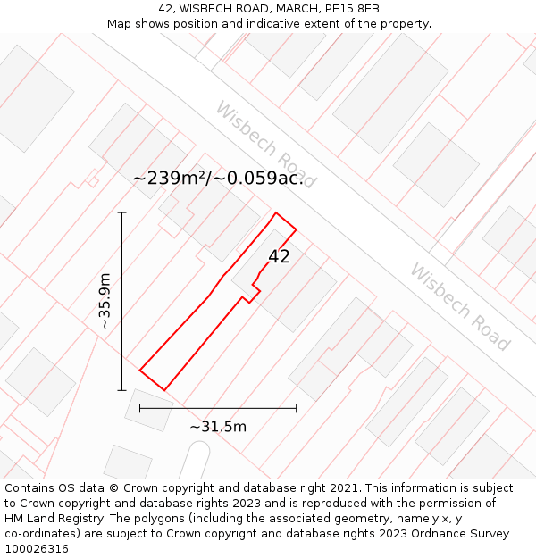 42, WISBECH ROAD, MARCH, PE15 8EB: Plot and title map