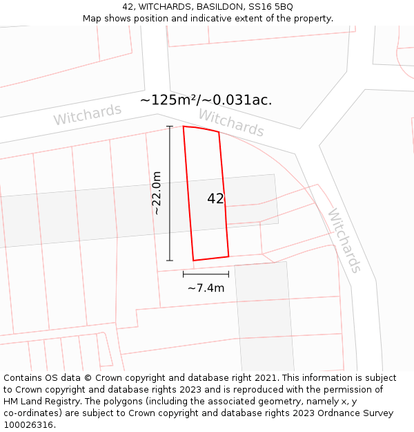 42, WITCHARDS, BASILDON, SS16 5BQ: Plot and title map