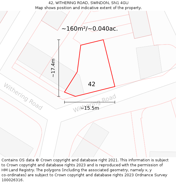 42, WITHERING ROAD, SWINDON, SN1 4GU: Plot and title map