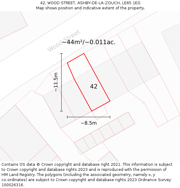 42, WOOD STREET, ASHBY-DE-LA-ZOUCH, LE65 1EG: Plot and title map