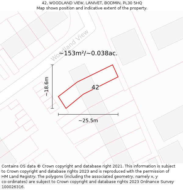 42, WOODLAND VIEW, LANIVET, BODMIN, PL30 5HQ: Plot and title map