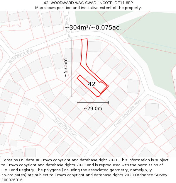 42, WOODWARD WAY, SWADLINCOTE, DE11 8EP: Plot and title map
