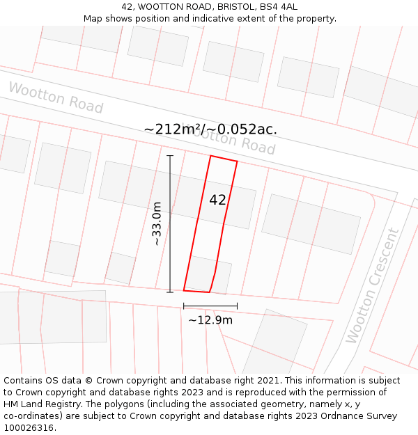 42, WOOTTON ROAD, BRISTOL, BS4 4AL: Plot and title map
