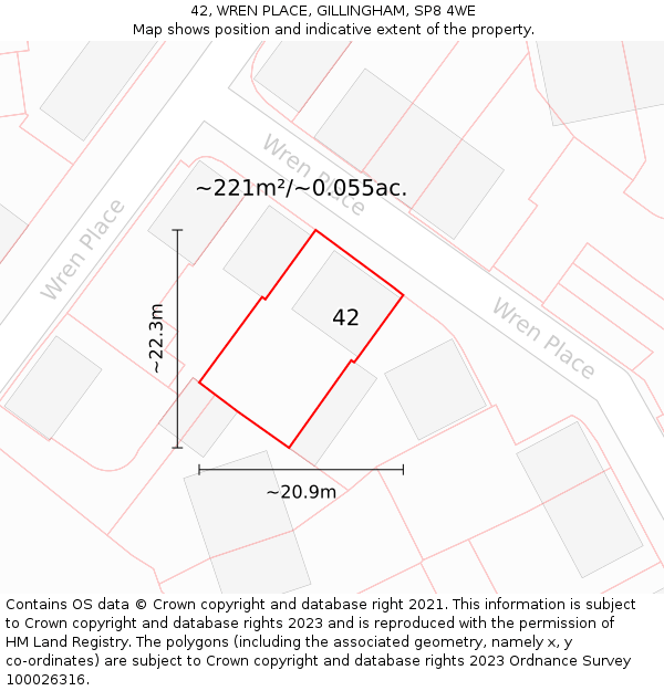42, WREN PLACE, GILLINGHAM, SP8 4WE: Plot and title map