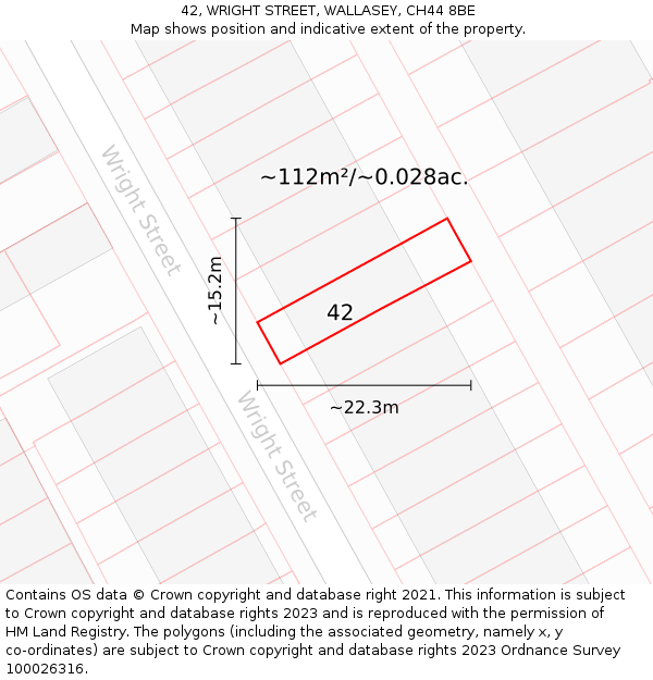 42, WRIGHT STREET, WALLASEY, CH44 8BE: Plot and title map