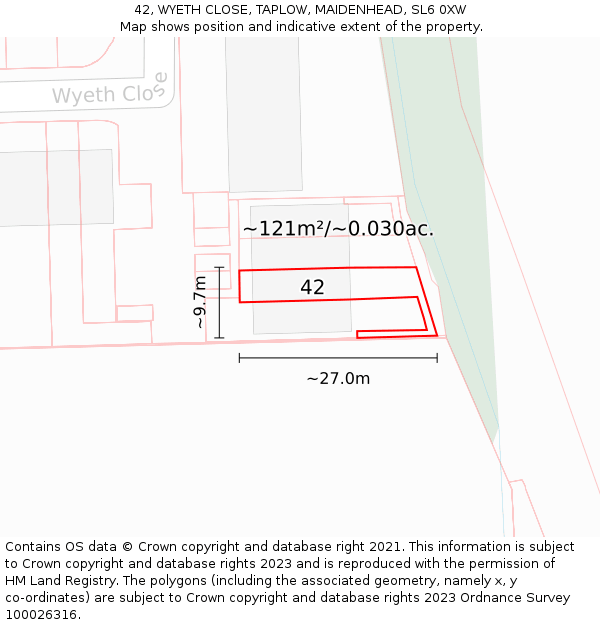 42, WYETH CLOSE, TAPLOW, MAIDENHEAD, SL6 0XW: Plot and title map