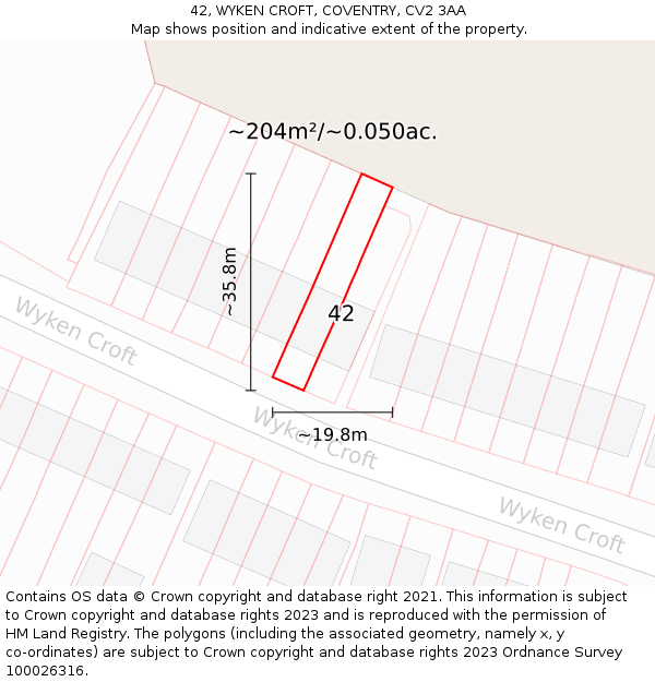 42, WYKEN CROFT, COVENTRY, CV2 3AA: Plot and title map