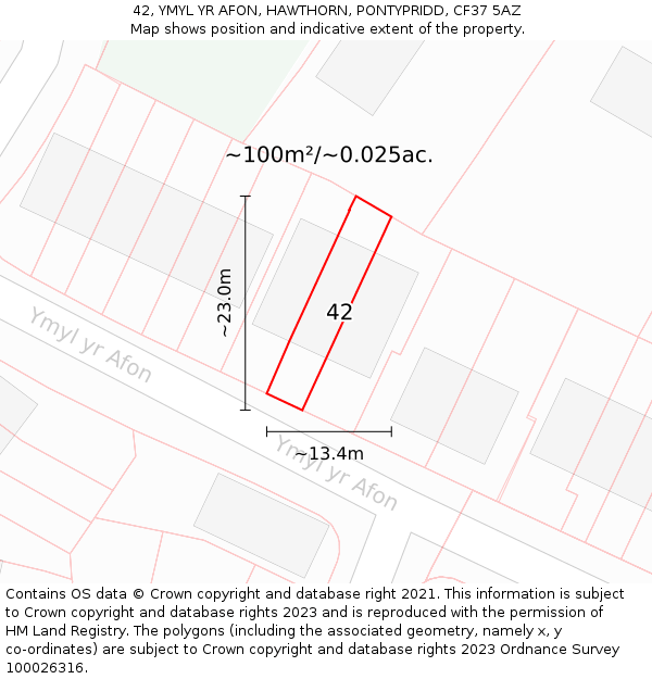 42, YMYL YR AFON, HAWTHORN, PONTYPRIDD, CF37 5AZ: Plot and title map